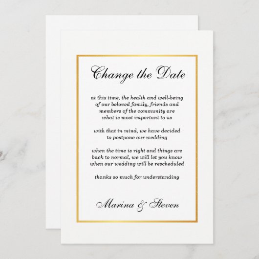 Golden Glamour Frame Ereignis Ändern Datum Einladung (Vorne/Hinten)