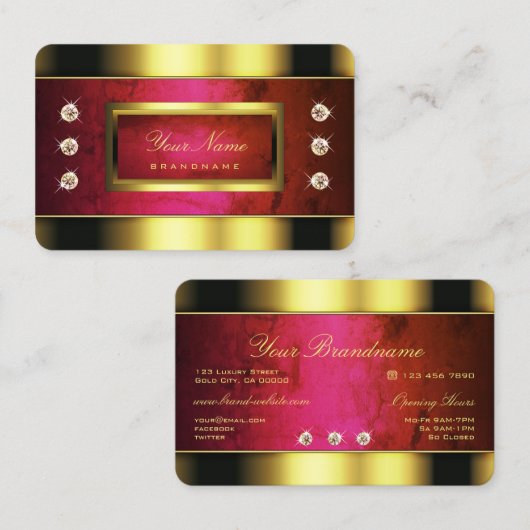 Golden glamourös mit Rotem Marmor und Imitaten Dia Visitenkarte (Vorne/Hinten)
