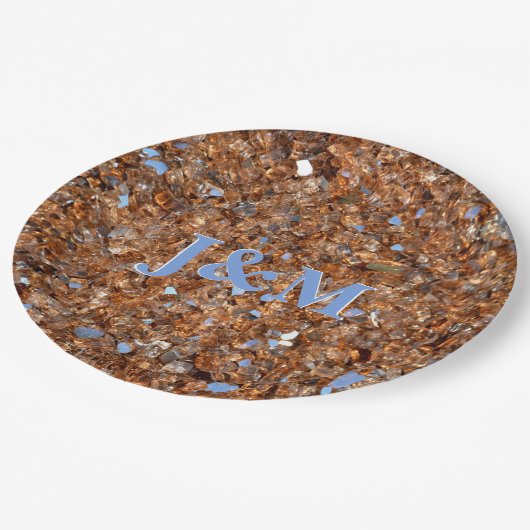 Golden Glass Bronze mit Initialen Pappteller (Schrägansicht)