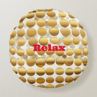 "Golden Gleam: Polka Dot Round Throw Pillow" Rundes Kissen