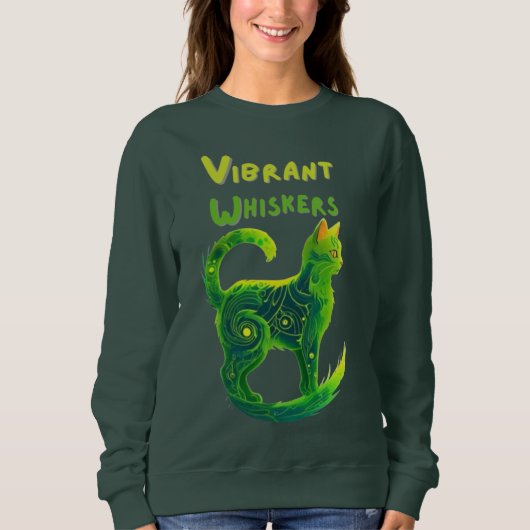 Golden Glimmer: Hellgrüne und gelbe Feline Sweatshirt (Vorderseite)