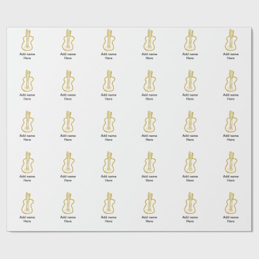Golden glitter acoustic guitar add name doodle  geschenkpapier (Flach)