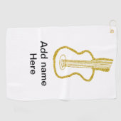 Golden glitter acoustic guitar add name doodle  golfhandtuch (Horizontal)