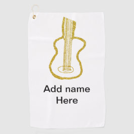 Golden glitter acoustic guitar add name doodle  golfhandtuch