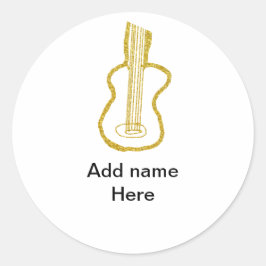 Golden glitter acoustic guitar add name doodle  runder aufkleber