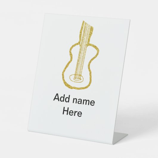 Golden glitter acoustic guitar add name doodle sockelschild (Vorderseite)