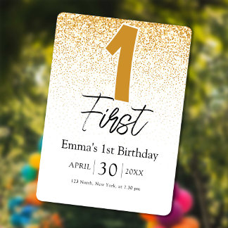 golden glitter baby 1st birthday invitations card feiertagskarte