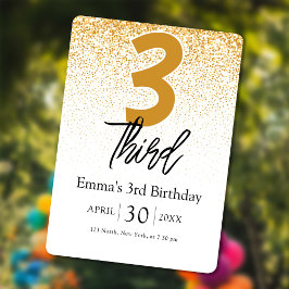 golden glitter baby Girl 3rd birthday invitations Feiertagskarte