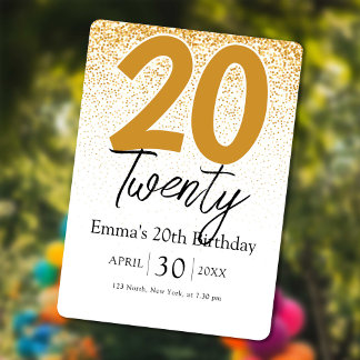 Golden glitter Girl 20th birthday invitation card Feiertagskarte