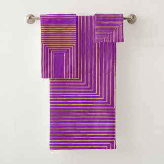 Golden glitter Stripes line art Pattern Badhandtuch Set