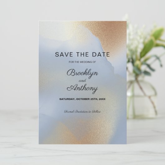 Golden Glittering Textur Save the Date Einladung (Stehend Vorderseite)