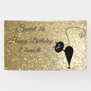 Golden glittery lustig whimsical cat sweet 16 Part Banner
