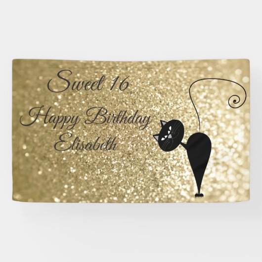 Golden glittery lustig whimsical cat sweet 16 Part Banner (Horizontal)
