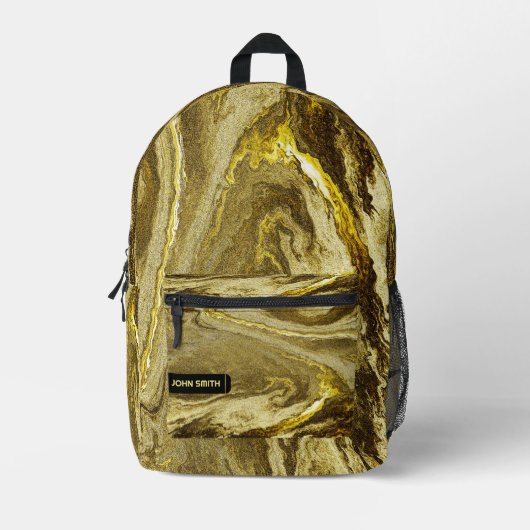Golden Glittery Texture Luxury Pattern Monogram Bedruckter Rucksack (Vorderseite)
