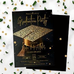 Golden Glitz Cap Graduation Party Einladung