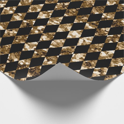 Golden Glitzer Black Harlequin Pattern Weihnachten Geschenkpapier (Ecke)