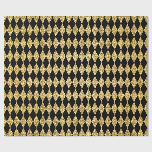 Golden Glitzer Black Harlequin Pattern Weihnachten Geschenkpapier (Flach)