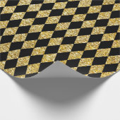 Golden Glitzer Black Harlequin Pattern Weihnachten Geschenkpapier (Ecke)