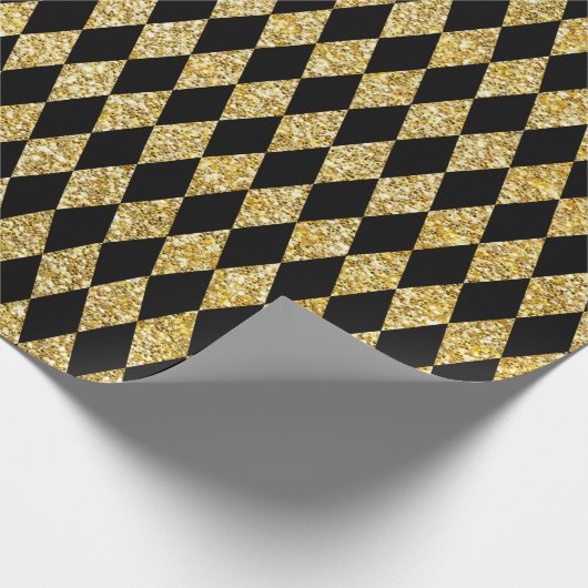 Golden Glitzer Black Harlequin Pattern Weihnachten Geschenkpapier (Ecke)