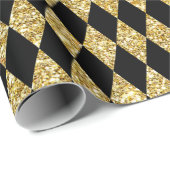 Golden Glitzer Black Harlequin Pattern Weihnachten Geschenkpapier (Rolleneckpunkt)