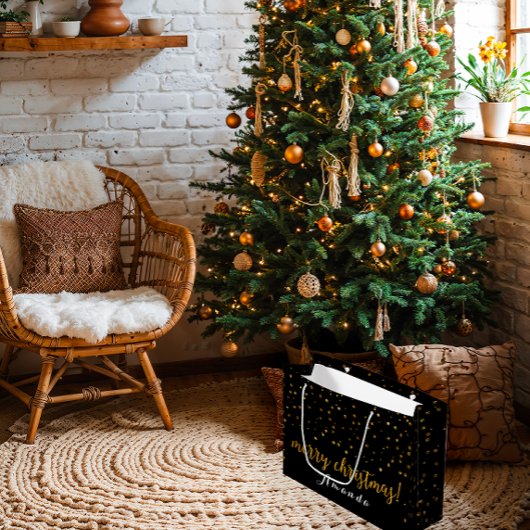 Golden Glitzer Black Merry Christmas Polka Dots Große Geschenktüte