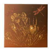 Golden Glitzer Blume & Dragonflies - Gold Luxus Fliese (Vorderseite)