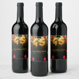 Golden Glitzer Casino zum 45. Geburtstag Weinetikett