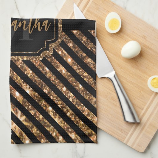 Golden Glitzer Dots and Stripes Geschirrtuch (Viertel Falte)