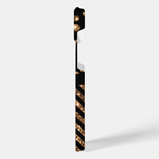 Golden Glitzer Dots and Stripes iPhone Hülle (Linke Seite)