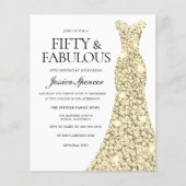 Golden Glitzer Dress 50. Geburtstag Einladung (Vorderseite)