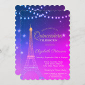 Golden Glitzer Eiffelturm, Burgund Quinceañera Einladung (Vorne/Hinten)