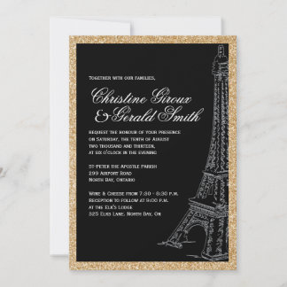Golden Glitzer Eiffelturm Hochzeit Einladungen