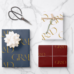 Golden Glitzer elegante Drehbuch Abschluss Packp Geschenkpapier Set