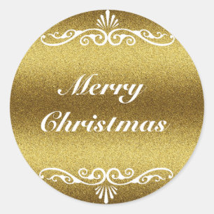 Golden Glitzer Frohe Weihnachtsgestaltung Runder Aufkleber