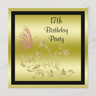 Golden Glitzer & Funkelnd Butterfly 17. Geburtstag Einladung