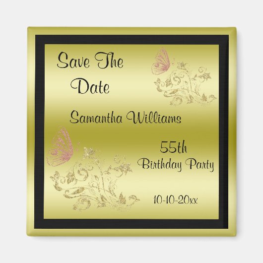 Golden Glitzer & Funkelnd Butterfly 55. Geburtstag Magnet (Vorne)