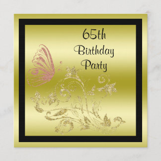 Golden Glitzer & Funkelnd Butterfly 65. Geburtstag Einladung
