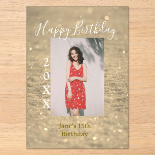 Golden Glitzer glücklich 15. Geburtstag Foto Jahr Acryleinladungen