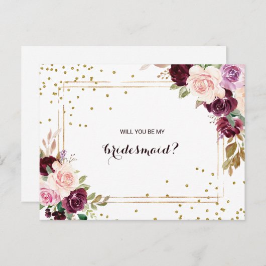 Golden Glitzer Green Burgundy Blumenbräuner Einladungspostkarte (Vorne/Hinten)