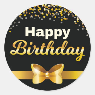 Golden Glitzer Happy Birthday Schwarzer Hintergrun Runder Aufkleber