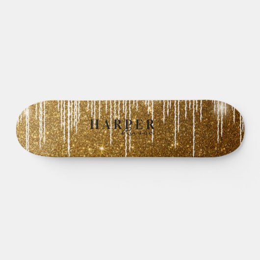 Golden Glitzer Individuelle Name Skateboard (Horizontal)