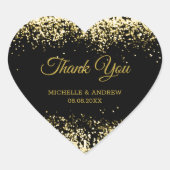 Golden Glitzer Luxury Black Wedding Herz-Aufkleber (Vorderseite)