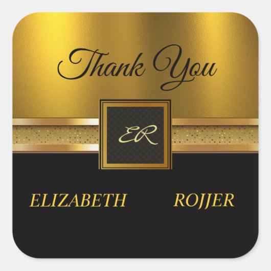 Golden Glitzer Luxury Black Wedding Quadratischer Aufkleber (Vorderseite)
