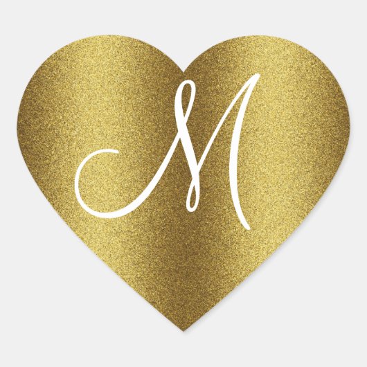 Golden Glitzer Monogram Herz-Aufkleber (Vorderseite)