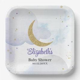 Golden Glitzer Moon Babydusche Pappteller