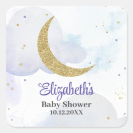 Golden Glitzer Moon Babydusche Quadratischer Aufkleber
