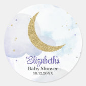 Golden Glitzer Moon Babydusche Runder Aufkleber (Vorderseite)
