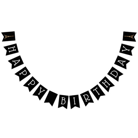 Golden Glitzer Paris Eiffel Tower Happy Birthday Wimpelkette (Alle)