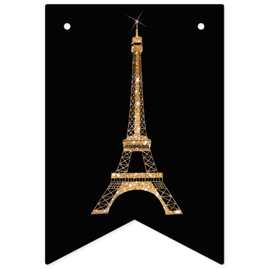 Golden Glitzer Paris Eiffel Tower Happy Birthday Wimpelkette (Erste Fahne)