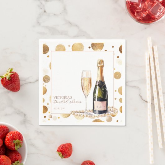 Golden Glitzer Perlen und Prosecco Brautparty Serviette (Beispiel)